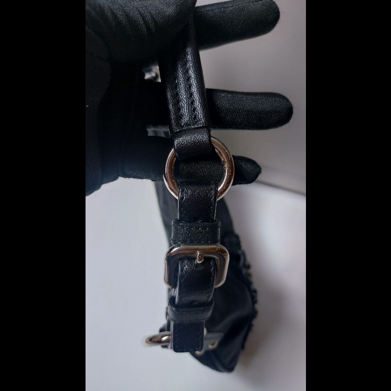 Prada 黑帆布水鑽愛心腋下包-10