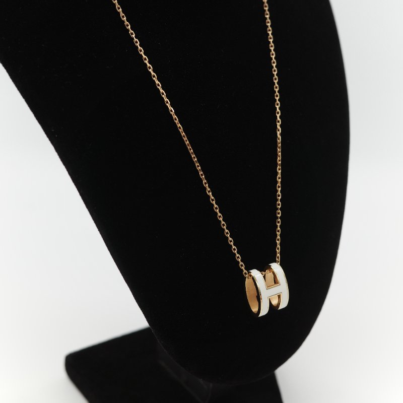 Hermès 愛馬仕 Pop H 白琺瑯 玫瑰金 金屬吊墜項鍊-1