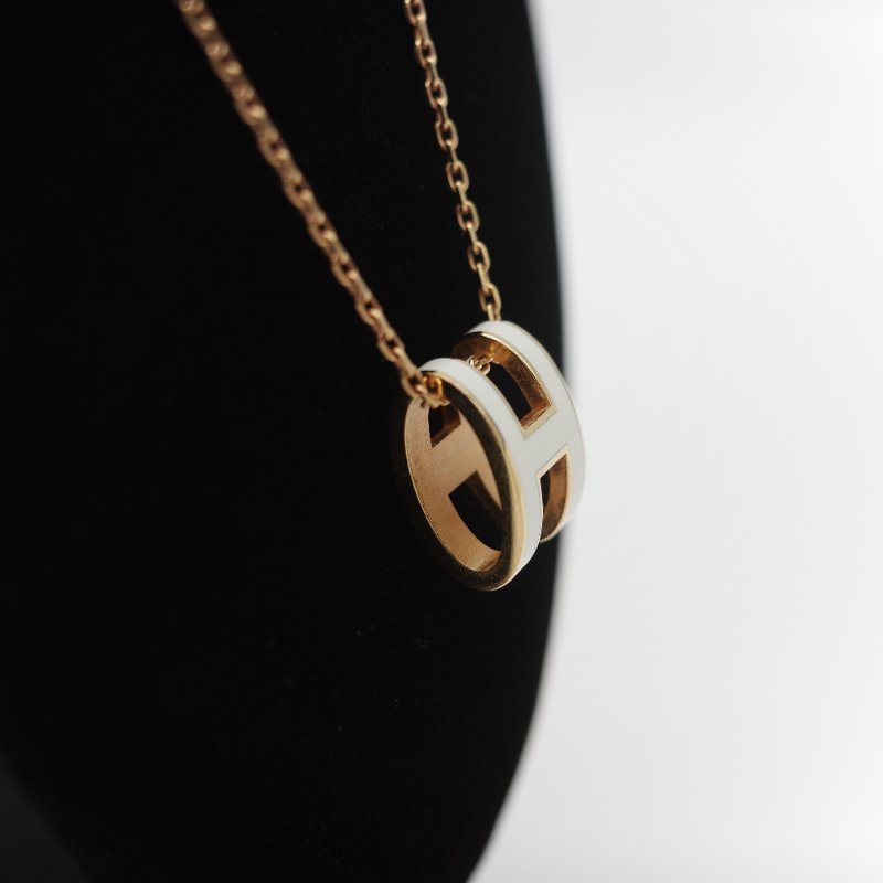 Hermès 愛馬仕 Pop H 白琺瑯 玫瑰金 金屬吊墜項鍊-2