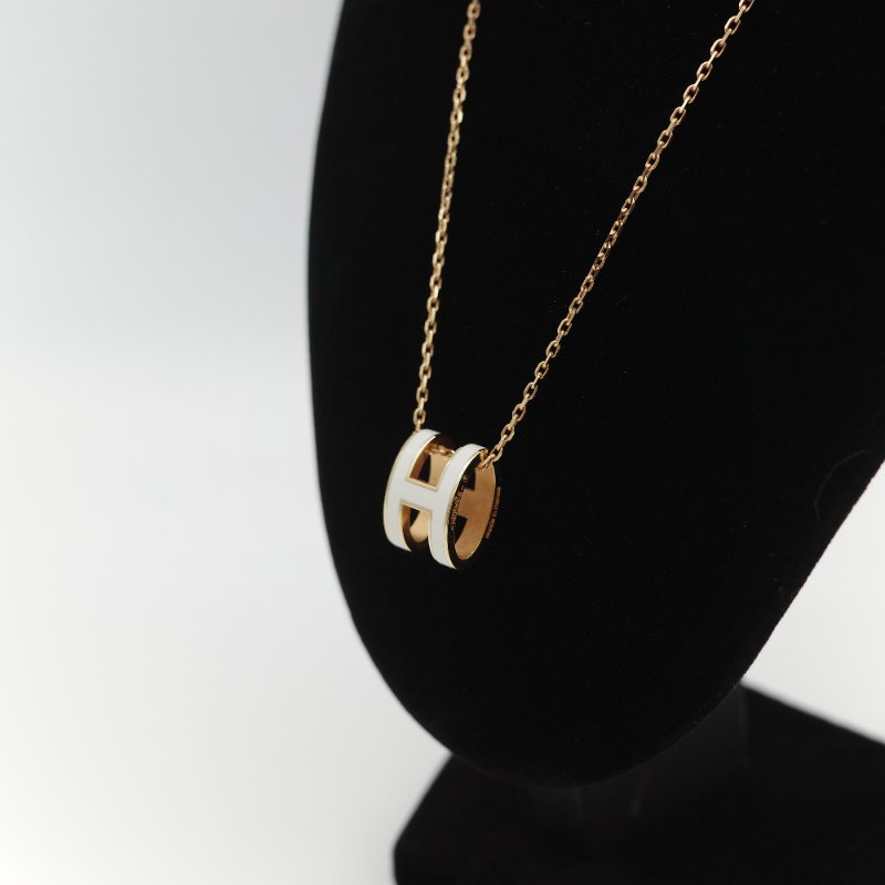 Hermès 愛馬仕 Pop H 白琺瑯 玫瑰金 金屬吊墜項鍊-3