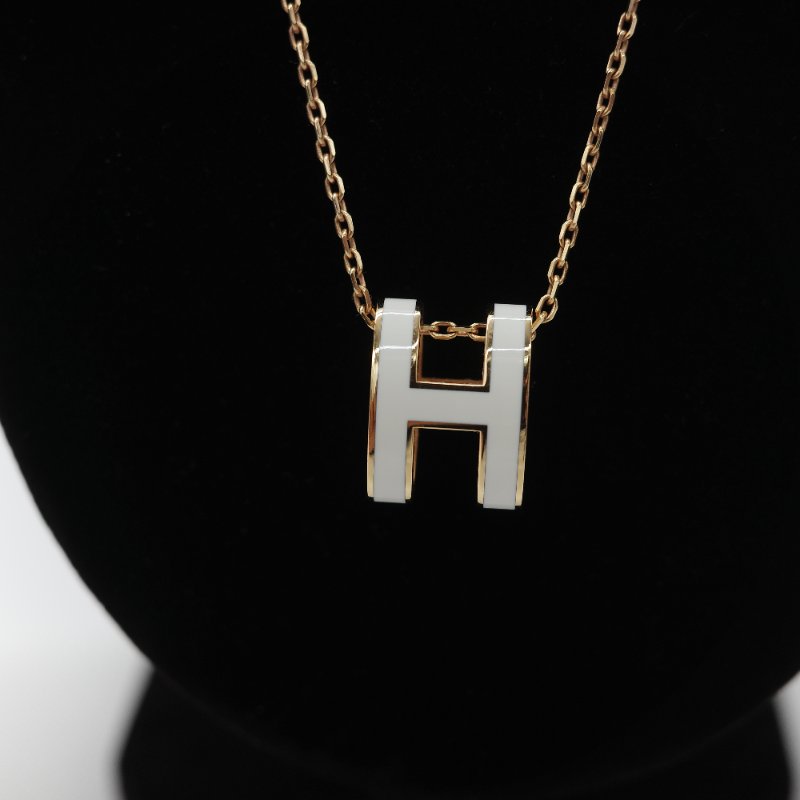 Hermès 愛馬仕 Pop H 白琺瑯 玫瑰金 金屬吊墜項鍊-5