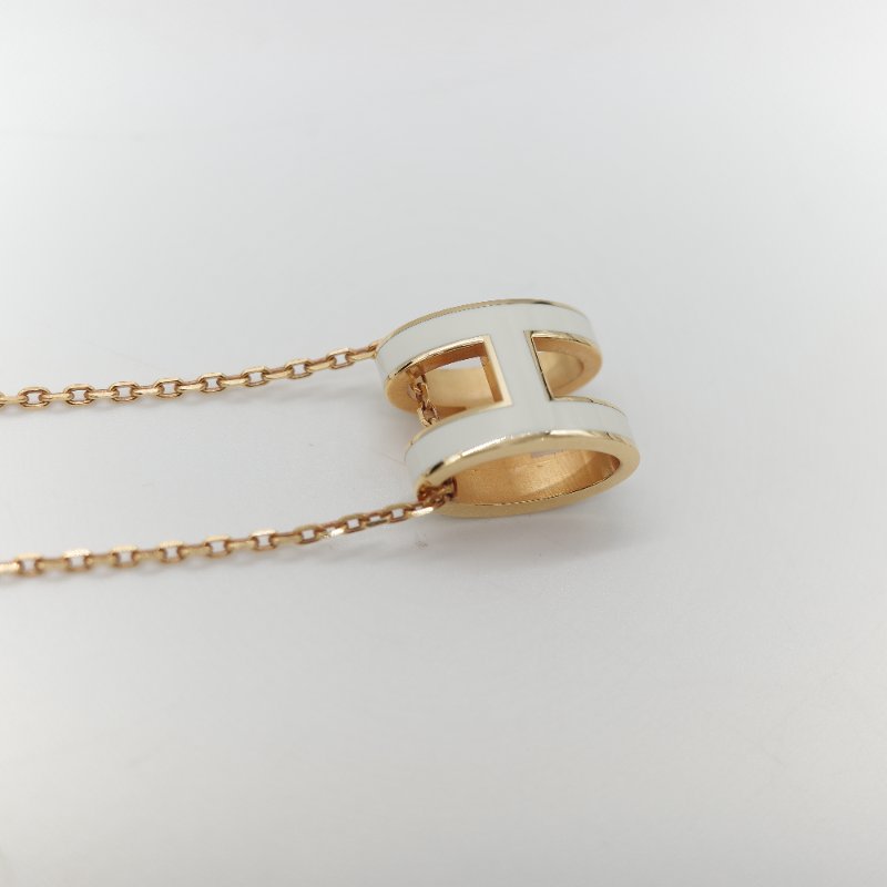 Hermès 愛馬仕 Pop H 白琺瑯 玫瑰金 金屬吊墜項鍊-6