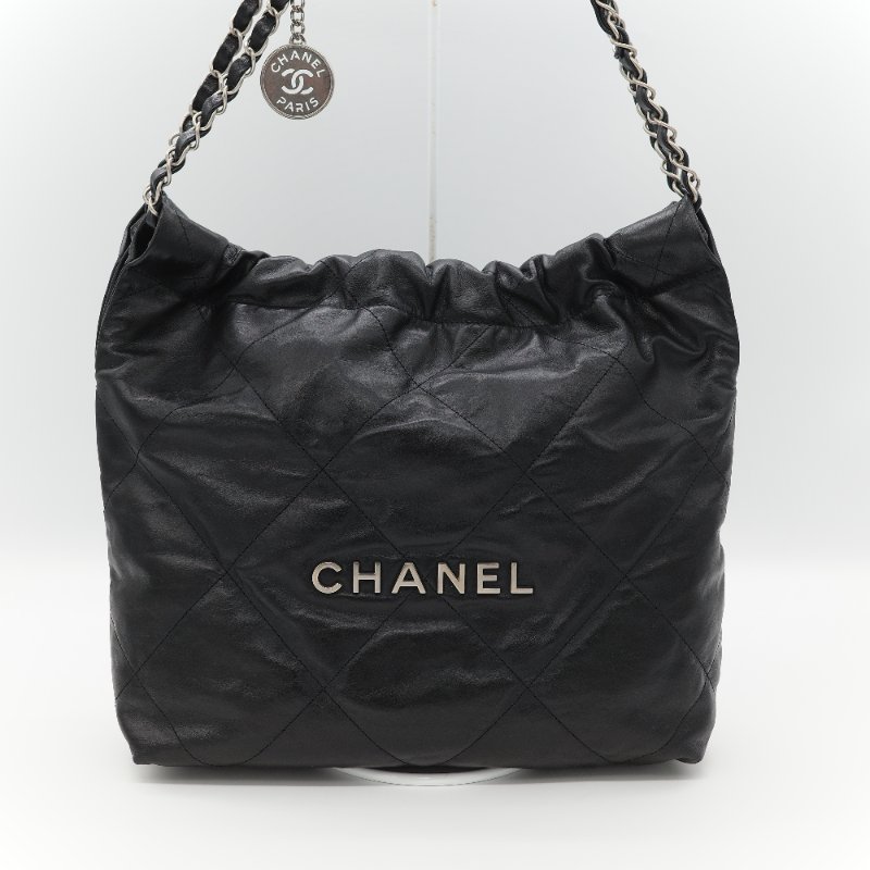 Chanel 香奈兒 22 Bag 小型 黑色亮面小牛皮 銀色金屬 手提包 單肩包-2