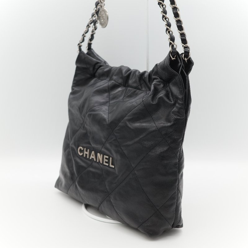 Chanel 香奈兒 22 Bag 小型 黑色亮面小牛皮 銀色金屬 手提包 單肩包-3
