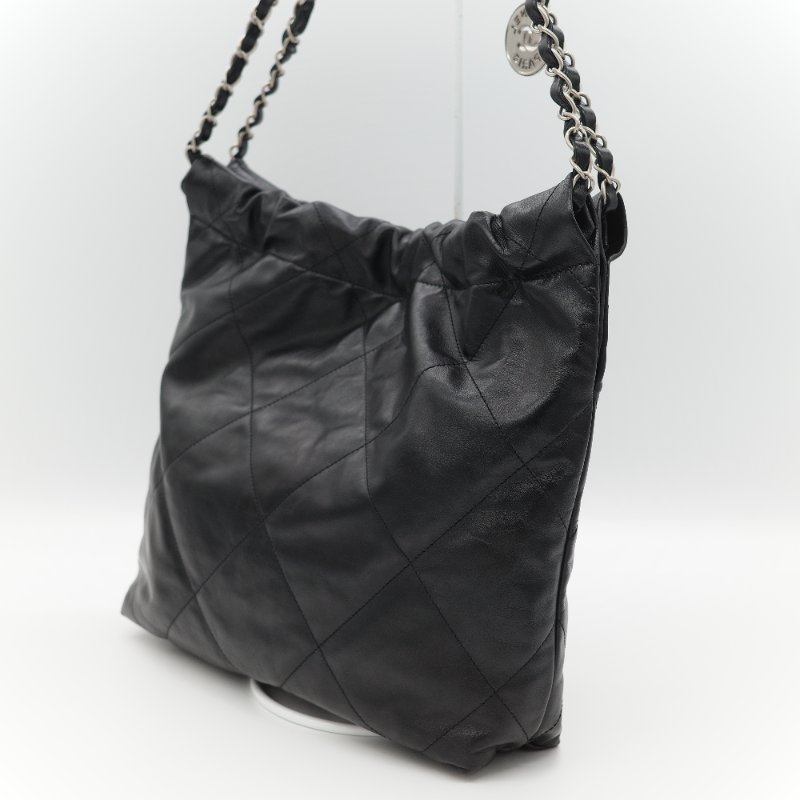 Chanel 香奈兒 22 Bag 小型 黑色亮面小牛皮 銀色金屬 手提包 單肩包-4
