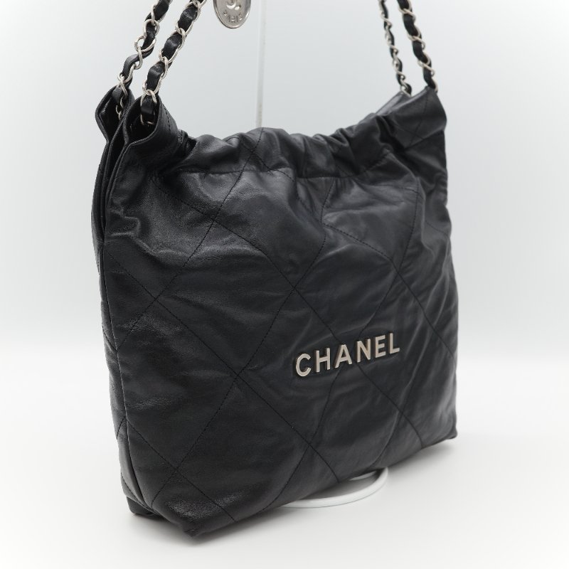 Chanel 香奈兒 22 Bag 小型 黑色亮面小牛皮 銀色金屬 手提包 單肩包-5
