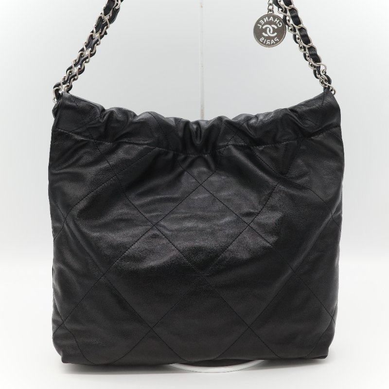Chanel 香奈兒 22 Bag 小型 黑色亮面小牛皮 銀色金屬 手提包 單肩包-6