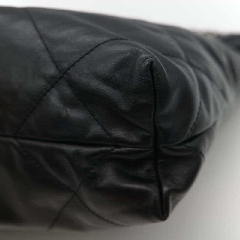 Chanel 香奈兒 22 Bag 小型 黑色亮面小牛皮 銀色金屬 手提包 單肩包-25