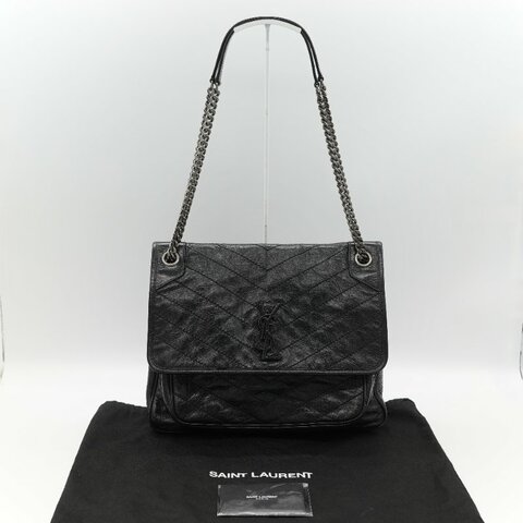 Saint Laurent 聖羅蘭 Niki 中型 黑色牛皮 錆色金屬 鍊條包 單肩包 斜挎包