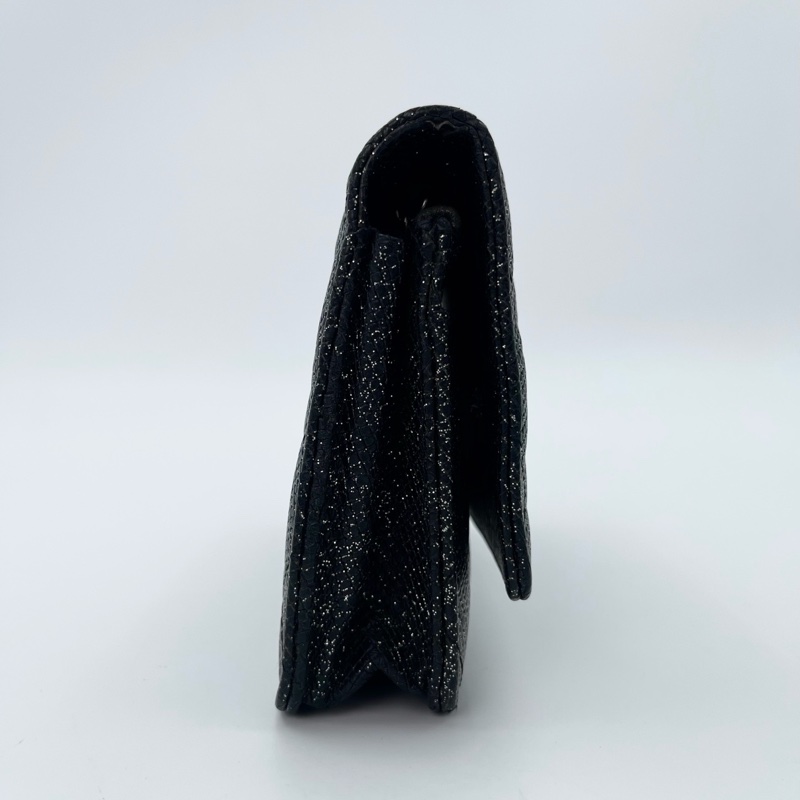 「JL精品代購」香奈兒黑銀閃粉魚子醬牛皮woc鏈條信封包-6