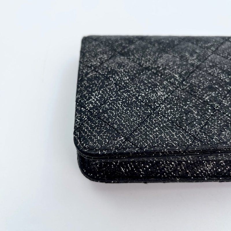 「JL精品代購」香奈兒黑銀閃粉魚子醬牛皮woc鏈條信封包-10