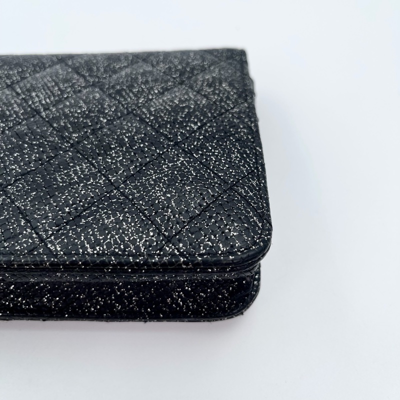 「JL精品代購」香奈兒黑銀閃粉魚子醬牛皮woc鏈條信封包-11