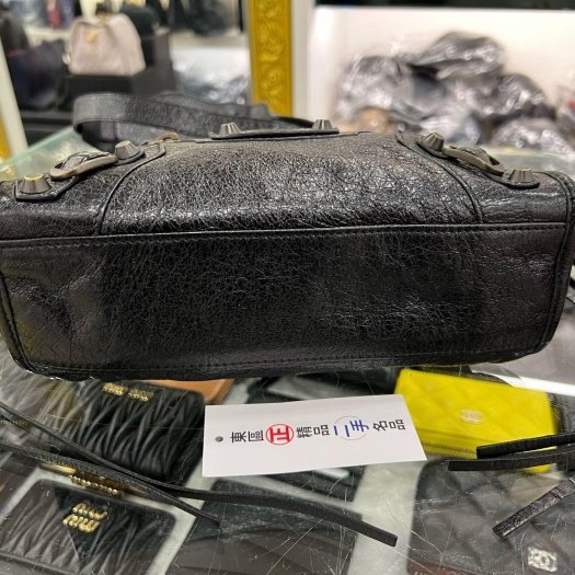 東區正精品㊣BALENCIAGA Mini City 300295 黑色羊皮小釦斜背包機車包 RA1859-5