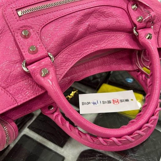 東區正精品㊣BALENCIAGA 505550 5619 CITY 巴黎世家桃紅色銀釦機車包肩背包手提包 RZ6314-2