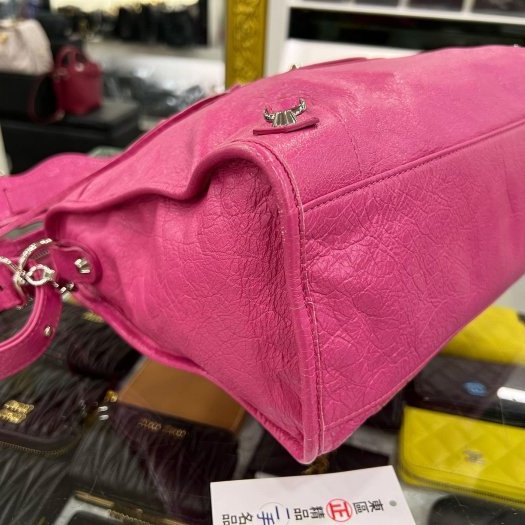 東區正精品㊣BALENCIAGA 505550 5619 CITY 巴黎世家桃紅色銀釦機車包肩背包手提包 RZ6314-3
