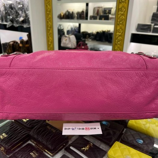 東區正精品㊣BALENCIAGA 505550 5619 CITY 巴黎世家桃紅色銀釦機車包肩背包手提包 RZ6314-4