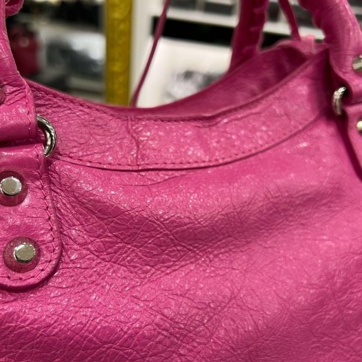 東區正精品㊣BALENCIAGA 505550 5619 CITY 巴黎世家桃紅色銀釦機車包肩背包手提包 RZ6314-5