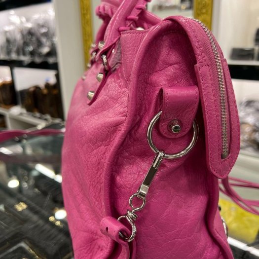 東區正精品㊣BALENCIAGA 505550 5619 CITY 巴黎世家桃紅色銀釦機車包肩背包手提包 RZ6314-6