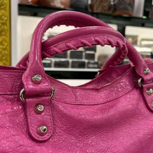 東區正精品㊣BALENCIAGA 505550 5619 CITY 巴黎世家桃紅色銀釦機車包肩背包手提包 RZ6314-8