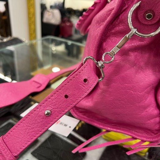 東區正精品㊣BALENCIAGA 505550 5619 CITY 巴黎世家桃紅色銀釦機車包肩背包手提包 RZ6314-10