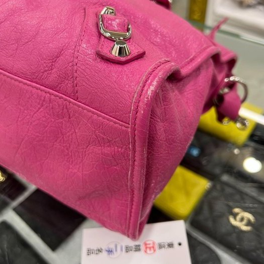 東區正精品㊣BALENCIAGA 505550 5619 CITY 巴黎世家桃紅色銀釦機車包肩背包手提包 RZ6314-11