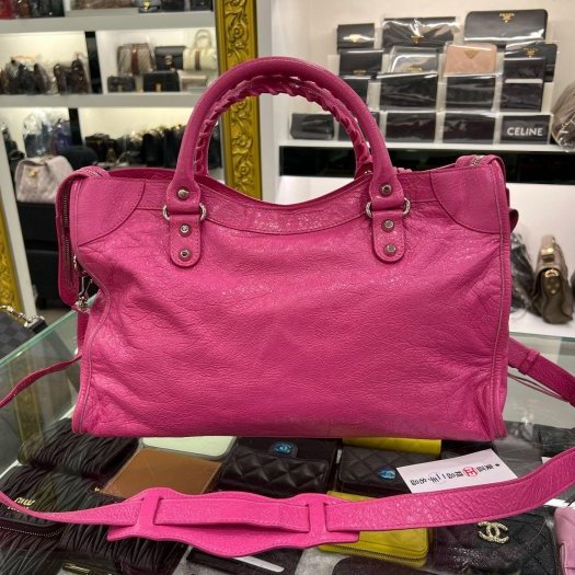 東區正精品㊣BALENCIAGA 505550 5619 CITY 巴黎世家桃紅色銀釦機車包肩背包手提包 RZ6314-13