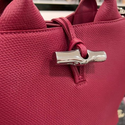 東區正精品㊣LONGCHAMP Le Roseau 桃紅色牛皮金屬竹節扣手提包斜背包兩用包小款10273 HFP RZ6315-4