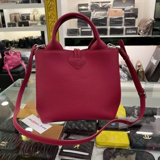 東區正精品㊣LONGCHAMP Le Roseau 桃紅色牛皮金屬竹節扣手提包斜背包兩用包小款10273 HFP RZ6315-5