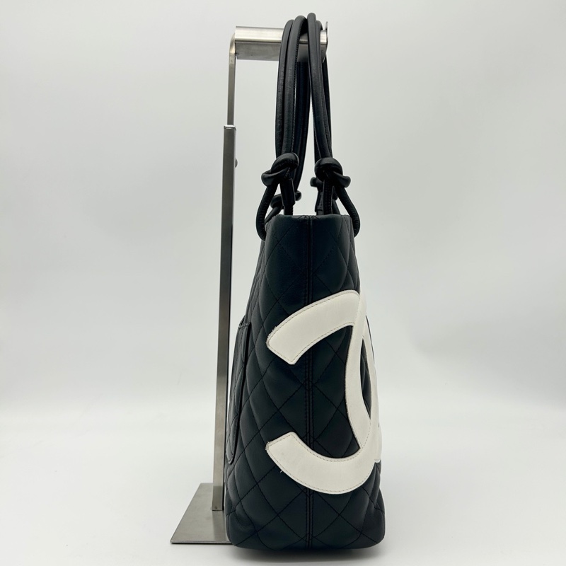 「JL精品代購」香奈兒黑白牛皮康鵬菜籃子小號-4