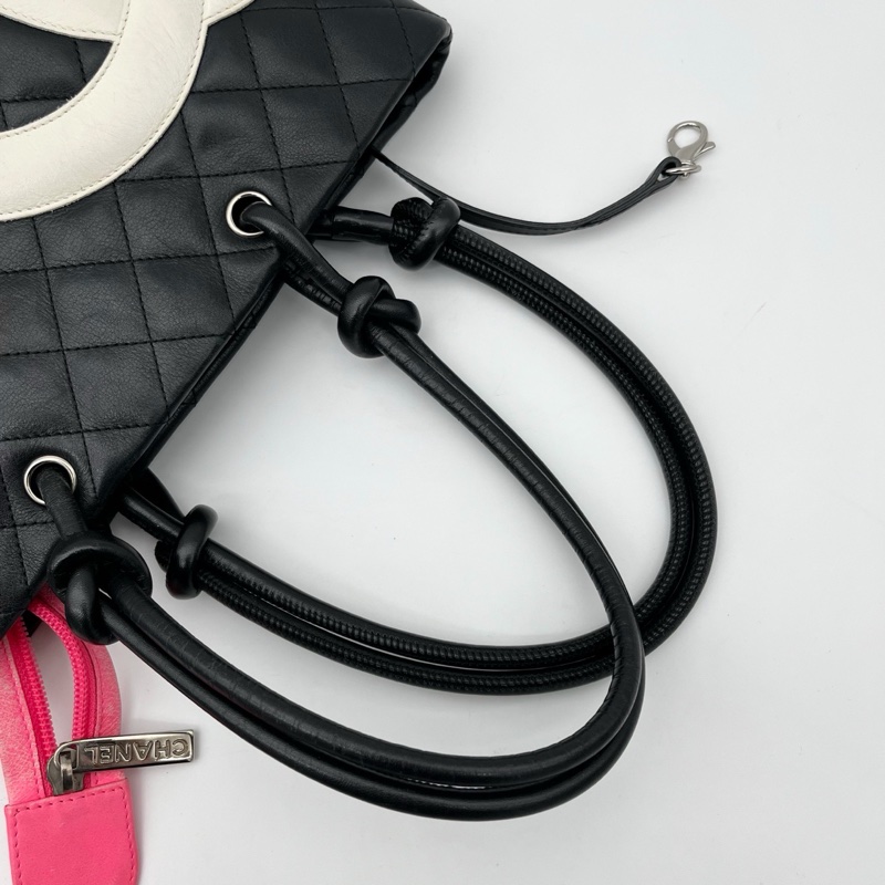 「JL精品代購」香奈兒黑白牛皮康鵬菜籃子小號-11