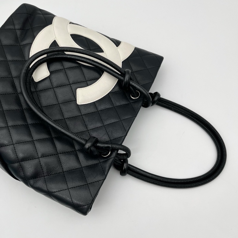 「JL精品代購」香奈兒黑白牛皮康鵬菜籃子小號-13