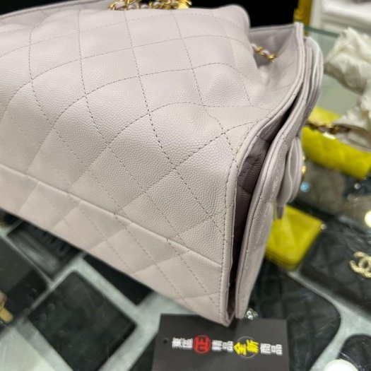 東區正精品㊣CHANEL 25 BAG AS5293 全新香奈兒淡紫色荔枝紋牛皮金釦 LOGO 金鍊束口抽繩肩背包手提包小款 RZ6312-5