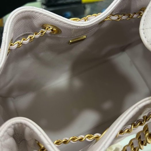 東區正精品㊣CHANEL 25 BAG AS5293 全新香奈兒淡紫色荔枝紋牛皮金釦 LOGO 金鍊束口抽繩肩背包手提包小款 RZ6312-10