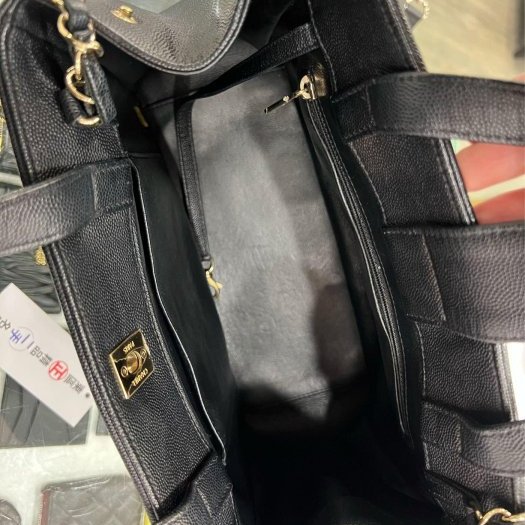 東區正精品㊣CHANEL Shoulder Bag 香奈兒黑色荔枝皮牛皮金鍊前口袋拉鍊手提包斜背包背包 RZ631-3