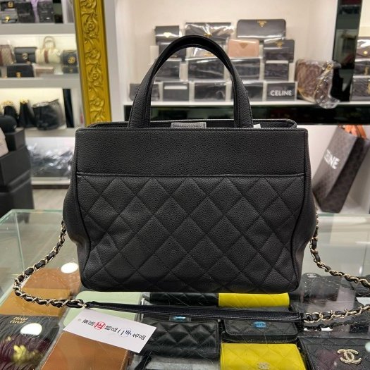 東區正精品㊣CHANEL Shoulder Bag 香奈兒黑色荔枝皮牛皮金鍊前口袋拉鍊手提包斜背包背包 RZ631-6