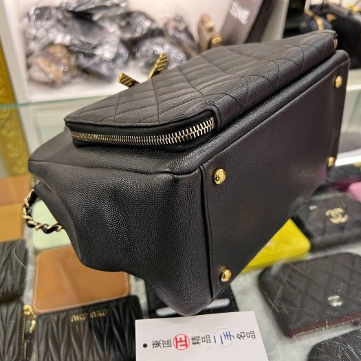 東區正精品㊣CHANEL Shoulder Bag 香奈兒黑色荔枝皮牛皮金鍊前口袋拉鍊手提包斜背包背包 RZ631-7