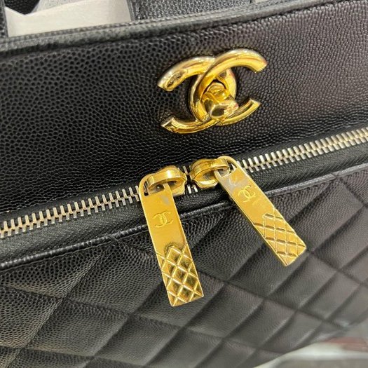 東區正精品㊣CHANEL Shoulder Bag 香奈兒黑色荔枝皮牛皮金鍊前口袋拉鍊手提包斜背包背包 RZ631-9