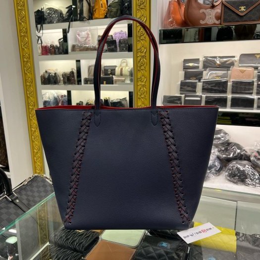 東區正精品㊣LOUIS VUITTON LV LOCKME 深藍色牛皮銀釦紅色內裡肩背包購物袋 RZ6310-4