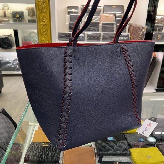 東區正精品㊣LOUIS VUITTON LV LOCKME 深藍色牛皮銀釦紅色內裡肩背包購物袋 RZ6310-7