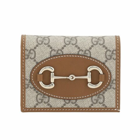 【GUCCI 古馳】Horsebit 1955 馬銜扣 皮革 皮夾 零錢包 短夾 卡夾 米色 深棕色 621887