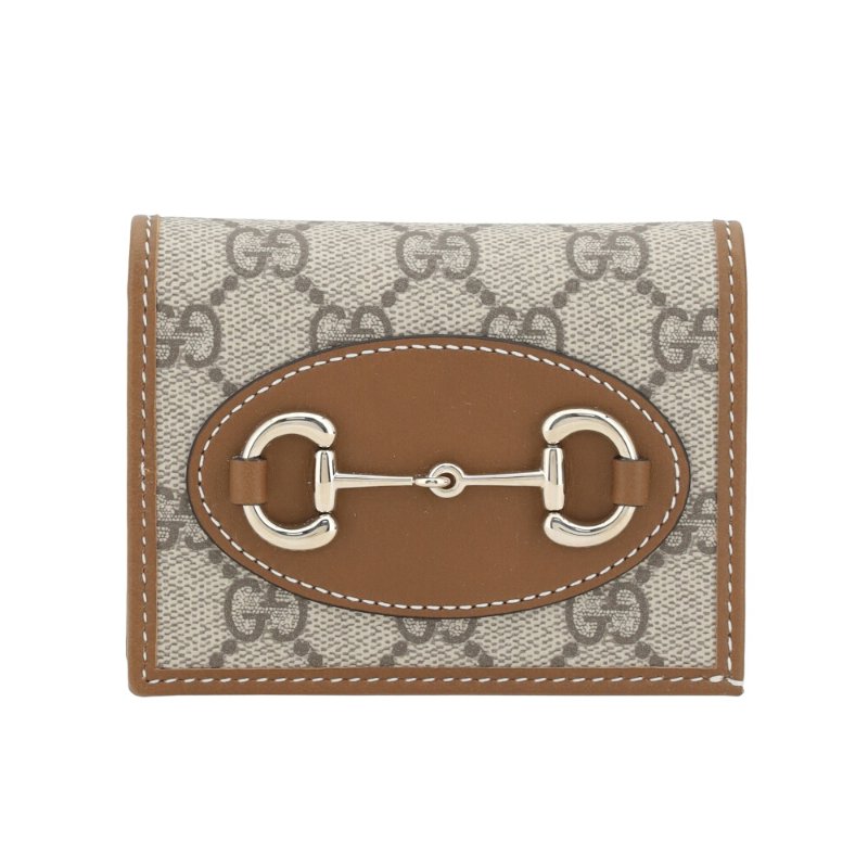 【GUCCI 古馳】Horsebit 1955 馬銜扣 皮革 皮夾 零錢包 短夾 卡夾 米色 深棕色 621887-0