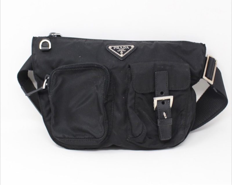 「JL精品代購」Prada黑銀降落傘多功能腰包挎包-3