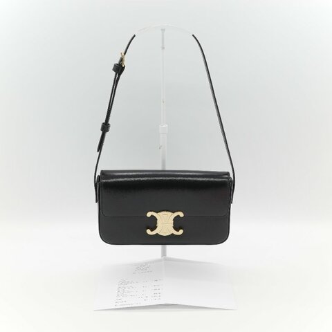 Celine 思琳 Claude 凱旋門 黑色 亮面小牛皮 金扣 長型 單肩包 腋下包