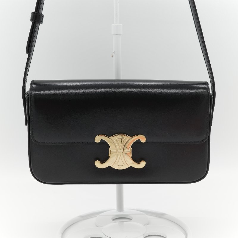 Celine 思琳 Claude 凱旋門 黑色 亮面小牛皮 金扣 長型 單肩包 腋下包-1