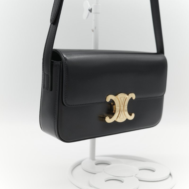 Celine 思琳 Claude 凱旋門 黑色 亮面小牛皮 金扣 長型 單肩包 腋下包-2