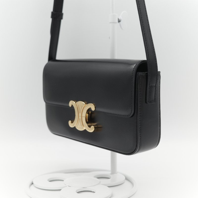 Celine 思琳 Claude 凱旋門 黑色 亮面小牛皮 金扣 長型 單肩包 腋下包-3