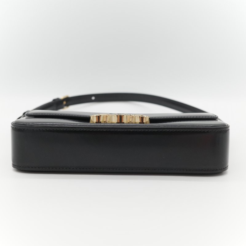 Celine 思琳 Claude 凱旋門 黑色 亮面小牛皮 金扣 長型 單肩包 腋下包-6