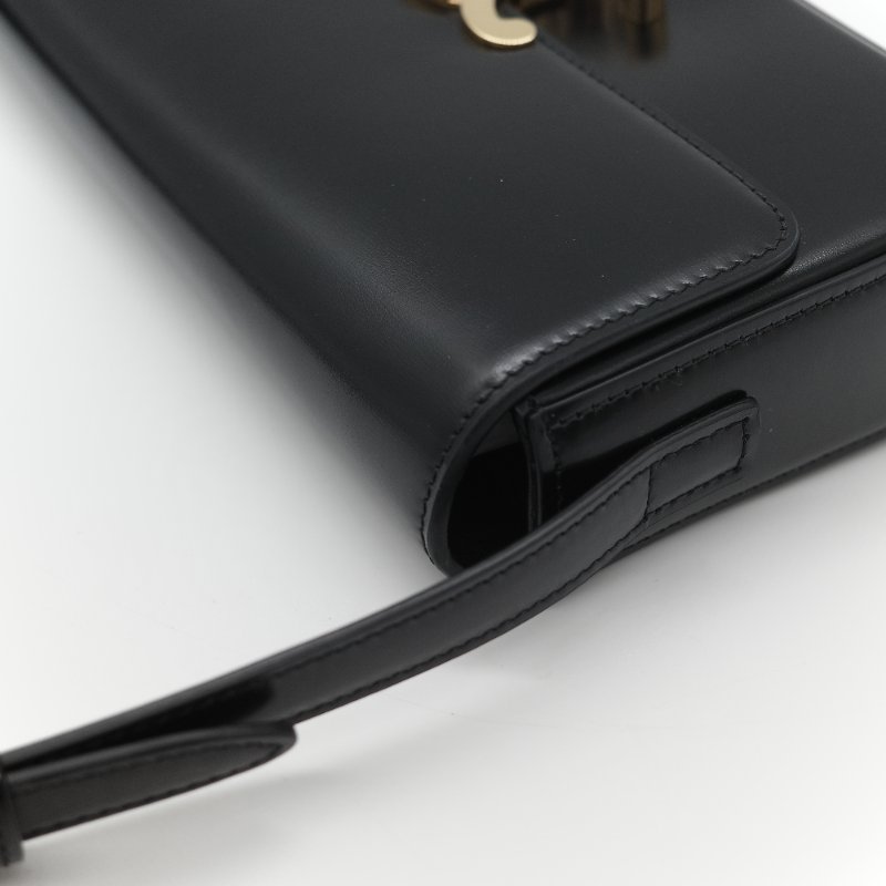 Celine 思琳 Claude 凱旋門 黑色 亮面小牛皮 金扣 長型 單肩包 腋下包-8