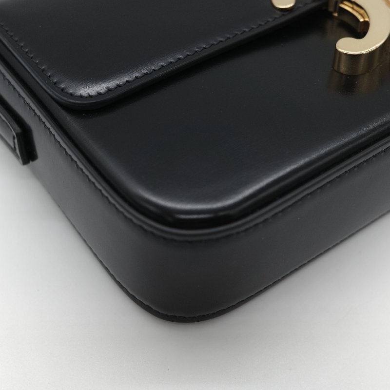Celine 思琳 Claude 凱旋門 黑色 亮面小牛皮 金扣 長型 單肩包 腋下包-9