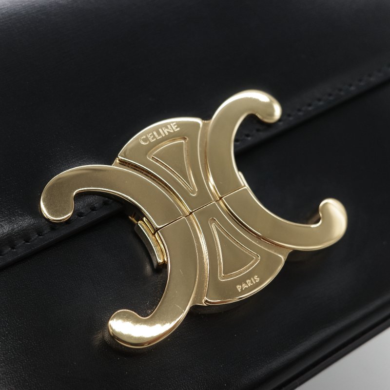 Celine 思琳 Claude 凱旋門 黑色 亮面小牛皮 金扣 長型 單肩包 腋下包-10